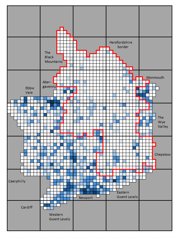 A map of Monmouthshire dragonfly records 2020-2024